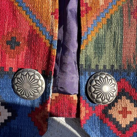 VTG 90s Coldwater Creek muted primary Southwestern Aztec tapestry vest LARGE - Picture 4 of 4